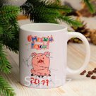 Кружка "С новым годом! Хрюшка в гирлянде", символ года 2019, c нанесением