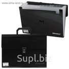 Портфель пластиковый А4, 332х245х35мм, диагональная фактура, 13 отделений, пластиковый индекс, черный