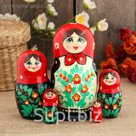 Матрешка «Фартук», красный платок, 5 кукольная, 17 см