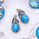 Серьги посеребрение калла Бирюза новая