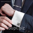 Набор мужской "Запонки + Зажим для галстука" ромб в квадрате, цвет чёрный в серебре