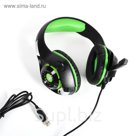Гарнитура игровая CROWN CMGH-102T Black&green, USB, встроенная аудио карта, кабель 2.1 м