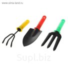 Набор садового инструмента, 3 предмета: рыхлитель, вилка, совок, длина 24 см, пластиковые ручки