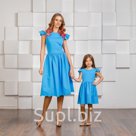 Комплект одинаковых платьев для мамы и дочки в стиле фэмили лук "Марианна" (голубой)