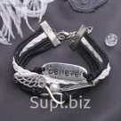 Браслет кожа Believe 4 нити, цвет черно-белый в серебре