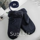 Варежки женские безразмерные подклад искусственный мех цвет синий