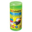 Чистящие салфетки SONNEN, антибактериальные, в тубе 100 шт., влажные, для любых поверхностей, Германия