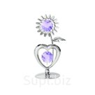 Миниатюра Crystocraft &quot;Сердечко с цветком&quot; серебристого цвета с сиреневыми кристаллами, сталь, арт. GSU0174-001-CVL