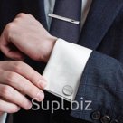 Набор мужской Запонки зажим для галстука круг рефленый цвет серебро
