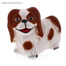 Копилка "Пекинес" флок, бело-коричневая