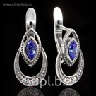 Серьги "Дувр", цвет голубой в чернёном серебре