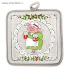 Прихватка полулён "Хрюшки бабушки" 18х18 см,160 г/м2, 50% лён,50% хлопок, шелкография