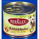 Консервы Berkley №6  для собак,  кролик с ячменем, 200г