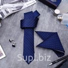 Набор мужской "Элит" галстук 145*5см, платок, запонки, кружок, цвет темно-синий