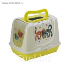 Туалет закрытый Moderna для кошек Trendy Cat "Друзья Навсегда", 50х39,5х37,5 см, лимон