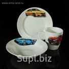 Набор детской посуды "Гонки", 3 предмета: тарелка 17,5 см, миска 250 мл (17,5 см), кружка 260 мл, рисунок МИКС