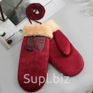 Варежки женские безразмерные подклад искусственный мех цвет бордовый