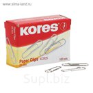 Скрепки канцелярские 25 мм никель KORES с отгибом 100 шт.в карт.уп.