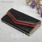 Кошелёк женский, 3 отдела, для монет, для карт на клапане, цвет чёрный