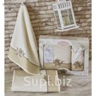 Комплект полотенец KARNA SPRAY, размер 50x90-1 шт., 70х140-1 шт.,махра 400 г/м2, цвет кремовый   179