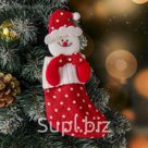 Носок для подарка "Блестящие горошины" 10*21 см, снеговик