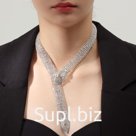 Колье «Змея из льда», белое в серебре, 40 см