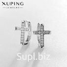 Серьги со стразами XUPING крест мини, цвет белый в серебре