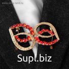 Зажим для кардигана "Сердца", цвет красный в золоте