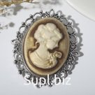 Брошь "Камея" классика, цвет серый в черненом серебре
