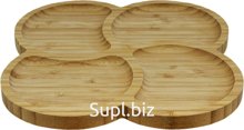 Bamboo serving dish with 4 compartments, 24.5 x 24.5 x 1.5 cm