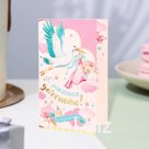 Открытка "С рождением доченьки!" конгрев, тиснение, аист, 12,5 х 19,4 см