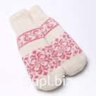 Варежки женские шерстяные, белые, красные, размер 20-22