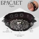 Браслет мужской «Череп» с шипами, коричневый с чернёным серебром, 23 см