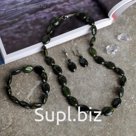 Набор 3 предмета: серьги, бусы, браслет, овал "Змеевик"