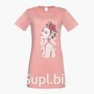 Платье домашнее женское, цвет пудровый, принт микс, размер 46