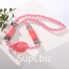 Колье "Агат" бочонки, цвет розовый