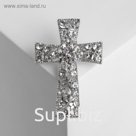 Брошь "Крестик" в стразах, цвет белый в серебре
