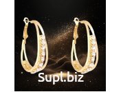 Серьги-конго  овальные, с фианитами, желтые, гвоздик, пар