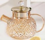 Чайник стекло "Янтарный" с узором Ромб с крышкой из металла со стекл. шариком 1.8 л Артикул: RA-6386