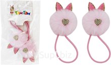 2 elastic ear ties, 4cm in diameter, color: pink