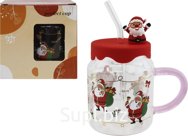 Santa Claus with gifts, 450ml glass mug with lid and straw
