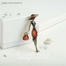 Брошь "Янтарь" леди, цвет коньячный