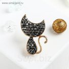 Брошь "Кошечка", цвет черный в золоте