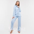 Пижама женская (рубашка, брюки) MINAKU: Light touch, голубая, размер 50