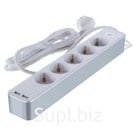 Удлинитель, Supraline, 5 гнезд 3м с выключ с/з шторки 3х1,5мм² 2 USB порта 3680Вт 16А 32068 5, duwi