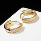 Серьги-кольца "Всплеск" ровная двойная линия, d=1,5 см, цвет белый в золоте