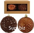 2 Christmas tree balls, 8 cm in diameter, Fairytale motif. Color: coffee/caramel.