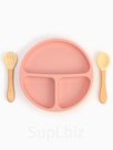 Тарелка детская секционная с ложкой и вилкой, 3 секции, розовый, Mum&Baby
