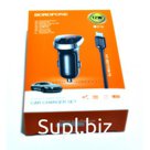 Зарядное устройство  в прикуриватель 2 слота-USB, разъем microUSB, LED дисплей , 1метр