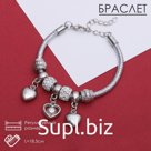 Браслет с шармами «Марджери» на нити, сердце, L=18.5 см, белый в серебре